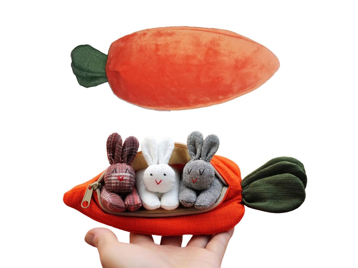 Bolsa de Moeda de Cenoura 3d com 3 Coelhos Fofos para Páscoa Presente | S/MARCA