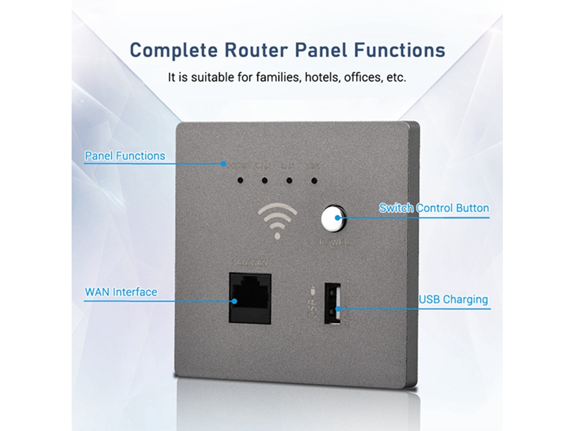 Roteador WiFi Embutido na Parede 300m AP com Tomada USB e WPS