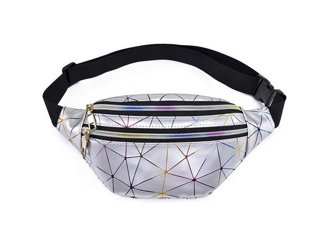 Bolsa Cintura 2025 de Cuero Pu Holo, Lumbar Brilhante, Ajustável, Plata | S/MARCA