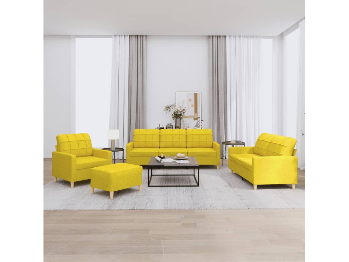Vidaxl 4 Pcs Conjunto De Sofás Com Almofadões Tecido Amarelo-claro