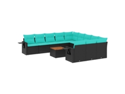 Conjunto de Sofá de Jardim, 12 Peças, Almofadas, Rattan Preto MAISON EXCLUSIVE