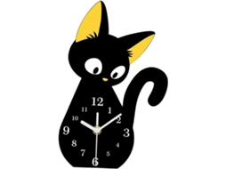 Relógio De Mesa/cabeceira Analógico Silencioso Com Gato Preto | Sem Prateleira