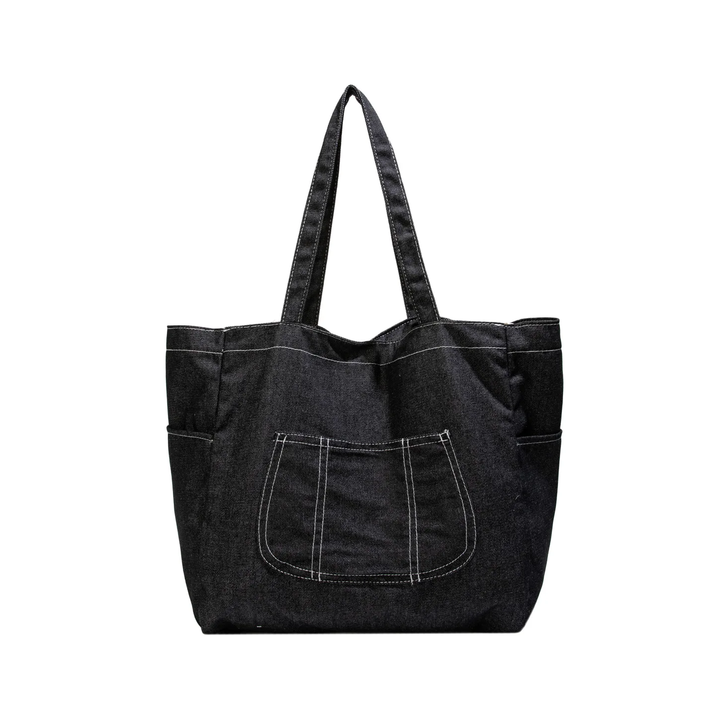 (preta) Bolsa Tote Grande Em Jeans, Ideal Para Mulheres.