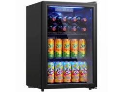 Frigorífico mini 70 L capacidade para 70 latas, pequeno e silencioso, porta em vidro temperado, prateleiras ajustáveis, preto ROLIPO | ROLIPO