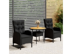 Vidaxl 3 Pcs Conjunto De Bistrô Para Jardim Vime Pe Preto