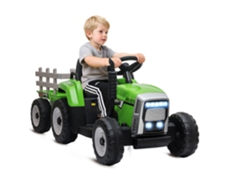 Trator Elétrico Infantil Reboque Controle Remoto Luz Música Verde