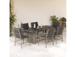 Vidaxl 7 Pcs Conj. Jantar P/ Jardim C/ Almofadões Vime Pe Cinza-claro