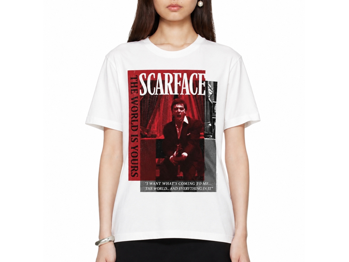 Rockinstone Scarface Movie Scarlet Box Overlay White Adult T-shirt Size:xl