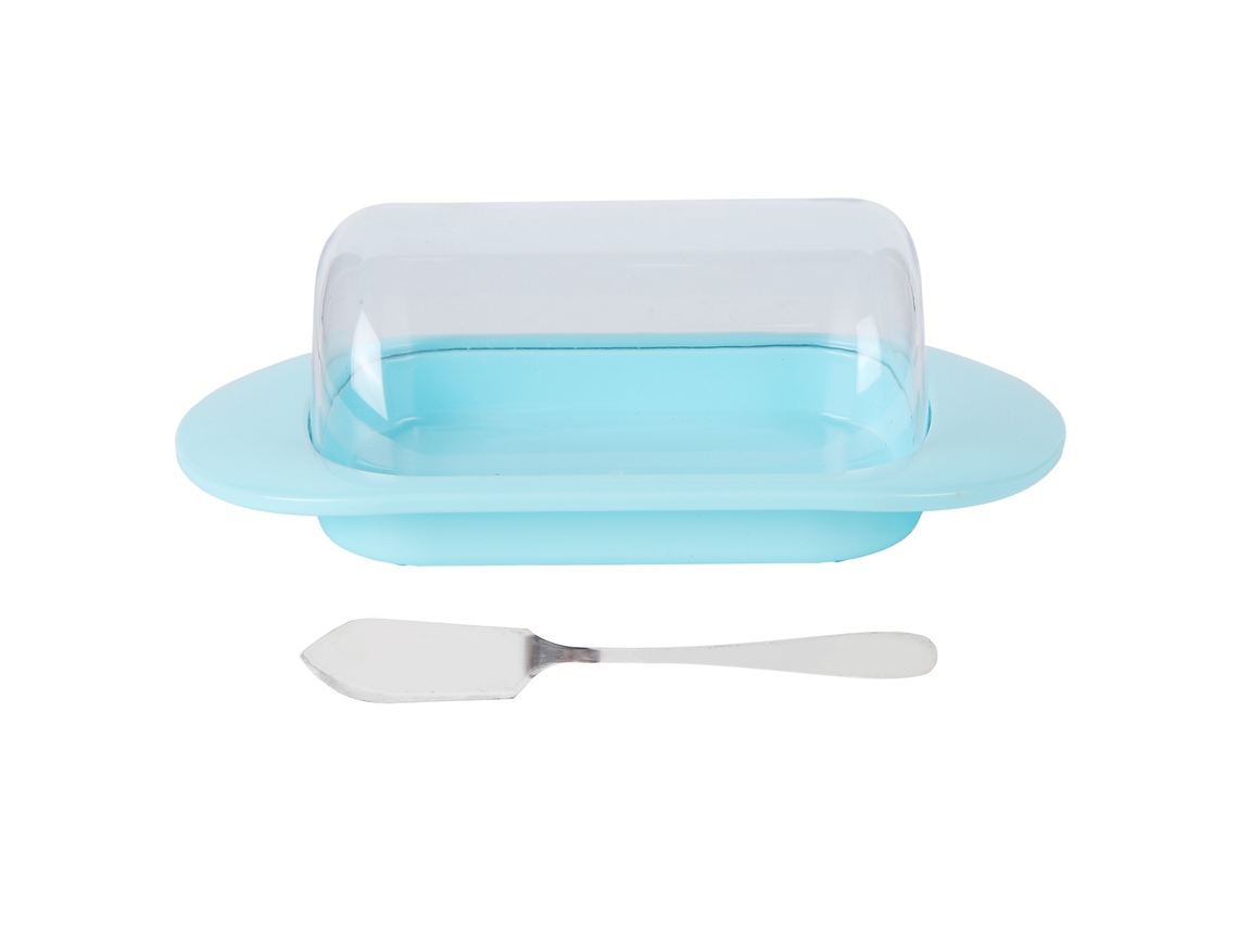 Caixa Para Armazenar Manteiga, Em Plástico, Cor Azul E Transparente, Sobremesas E Pães Com Bordas Arredondadas