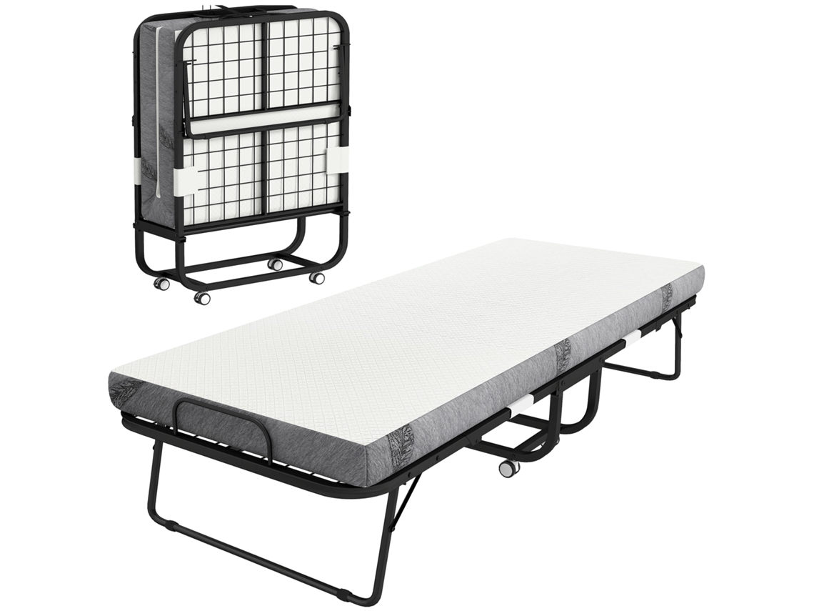 Cama Dobrável 200x75x42,5cm com Colchão e Rodas PROFESIA BOYANG