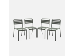 Cadeira De Jardim Bistrô Em Aço, Set De 4, Verde Caqui