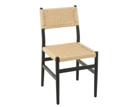 Cadeira De Sala De Jantar Em Madeira De Faia E Corda Preto 50x46x87 Cm Jline