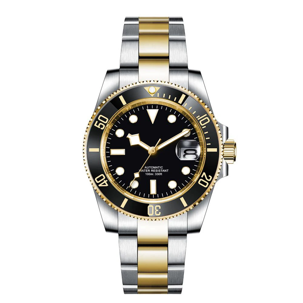 Relógio Masculino Automático Mecânico (preto E Dourado) De 40 Mm, Resistente À Água Até 100 M, Com Cristal De Safira.