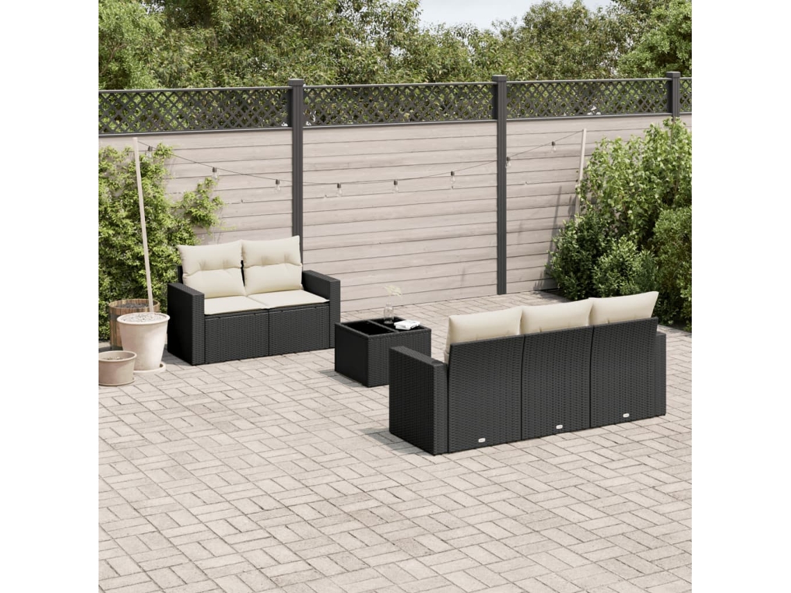 6 Pcs Conjunto Sofás De Jardim C/ Almofadões Vime Pe Preto Dkd Home Decor