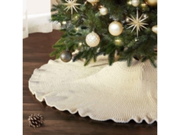 Tapete De Natal Em Formato De Árvore, 122 Cm (48 Polegadas), Tricô Grosso, Branco, Estilo Rústico.