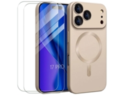 Capa Protetora - E.f.connection - Para Iphone 17 Pro - Com Anel Magnético Dourado - 2 Películas De Vidro Temperado