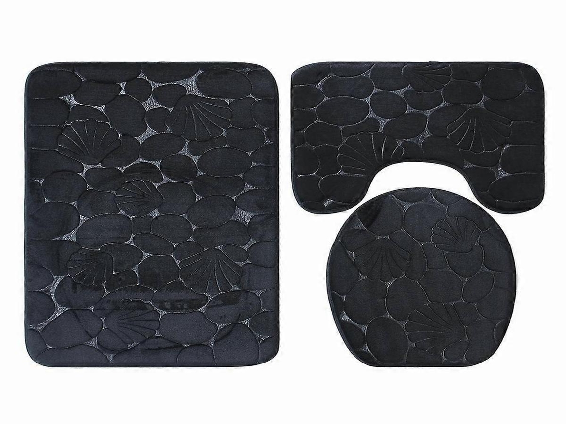 Lurelia Conjunto Tapetes Banho 3 Peças Antiderrapante Absorvente Macio Pvc Microfibra Preto 50x80 Cm