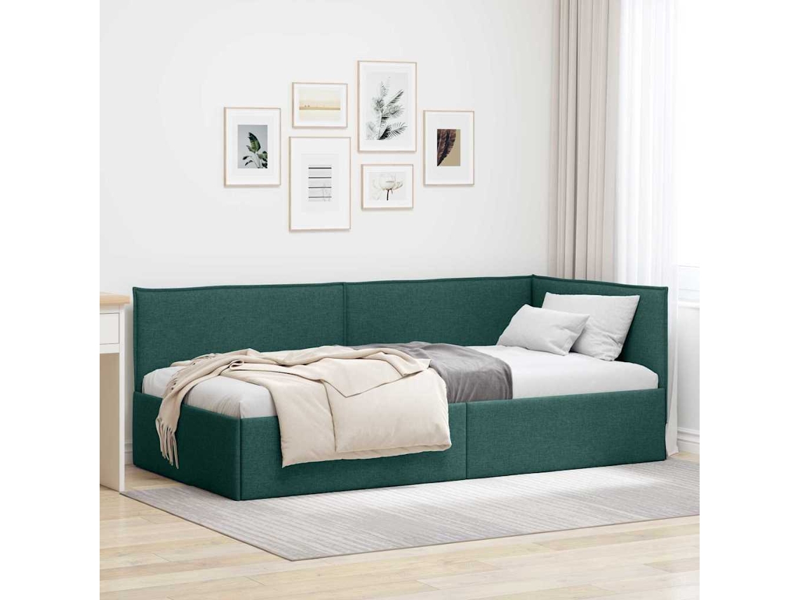 Vidaxl Estrutura De Cama De Canto Verde Escuro 100 X 200 Cm Tecido