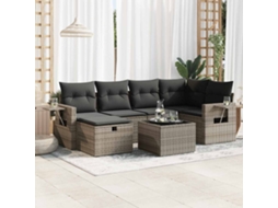 Vidaxl 7 Pcs Conjunto Sofás P/ Jardim C/ Almofadões Vime Pe Cinzento