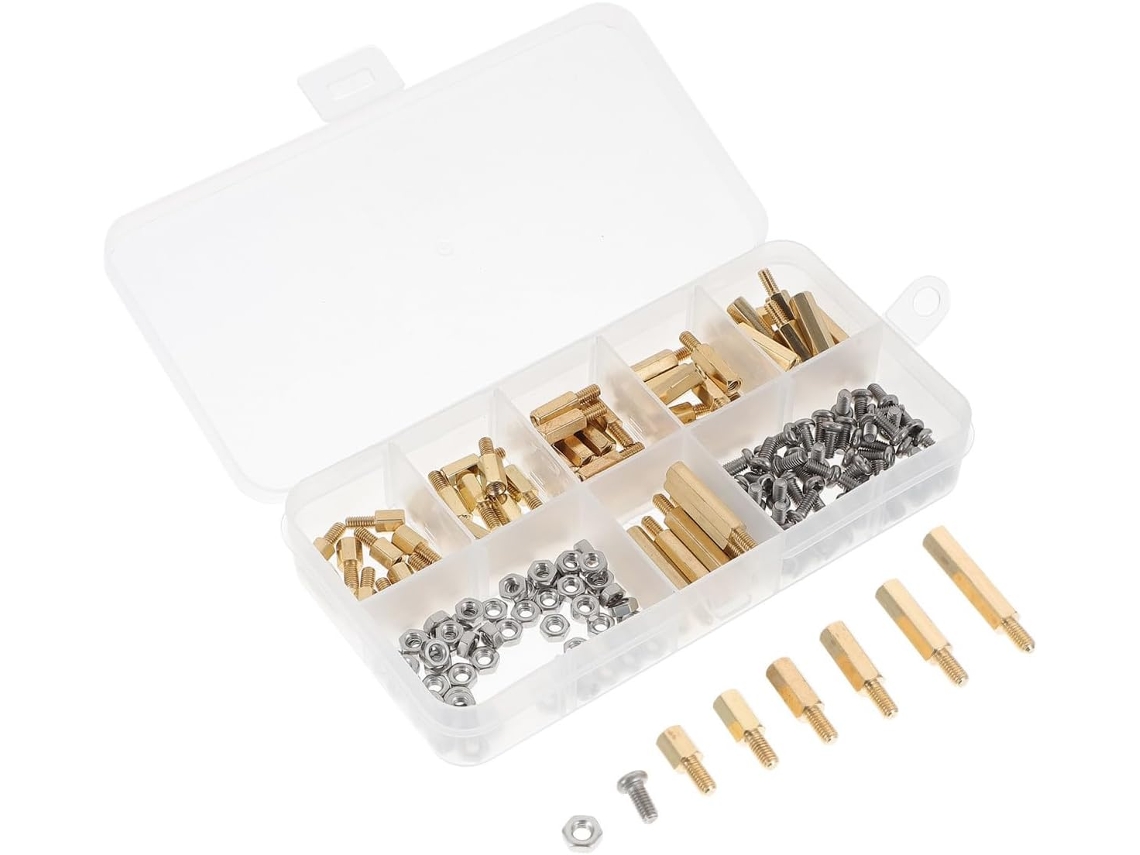 Kit Variado Healeved Com Parafusos E Espaçadores De Latão Aço Inoxidável, Em Estojo De Plástico Transparente, Para