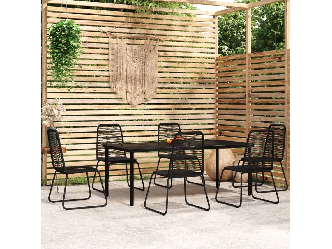 7 Pcs Conjunto De Jantar Para Jardim Preto Dkd Home Decor