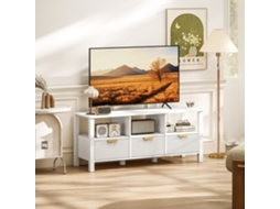 Móvel De Tv Moderno Com 3 Gavetas E 3 Prateleiras Abertas Para Tvs De 43 A 55 Polegadas, 120 X 39,5 X 50 Cm, Branco.