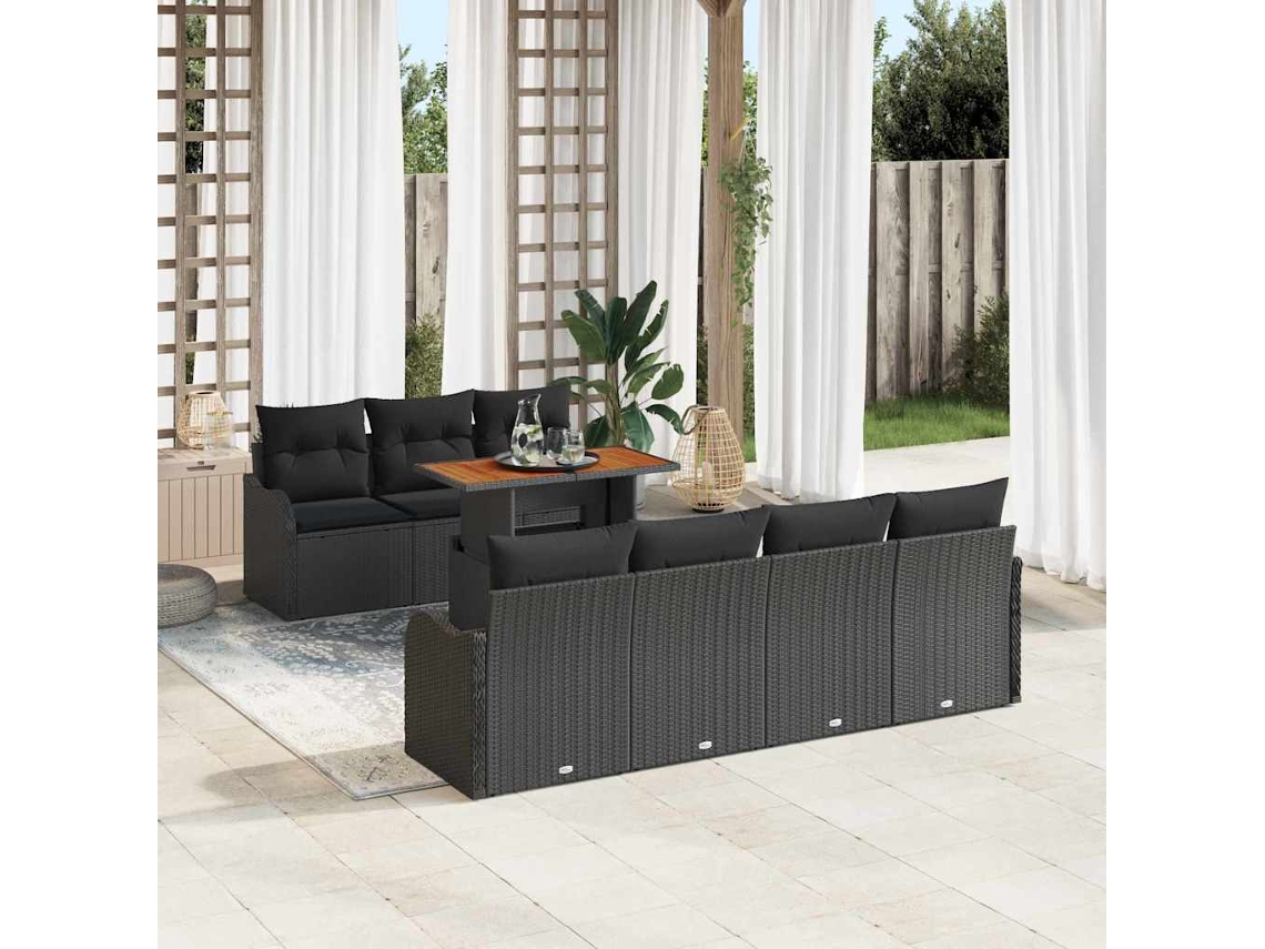 Vidaxl Conjunto De Sofá De Jardim 8 Unid. Preto