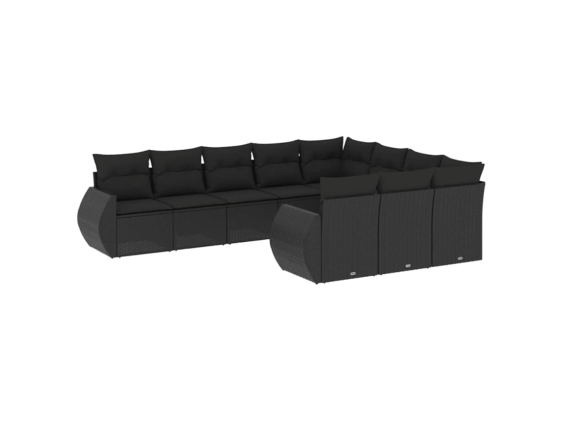 Conjunto de 10 Sofás de Jardim com Almofadões Vime Pe Preto MAISON EXCLUSIVE