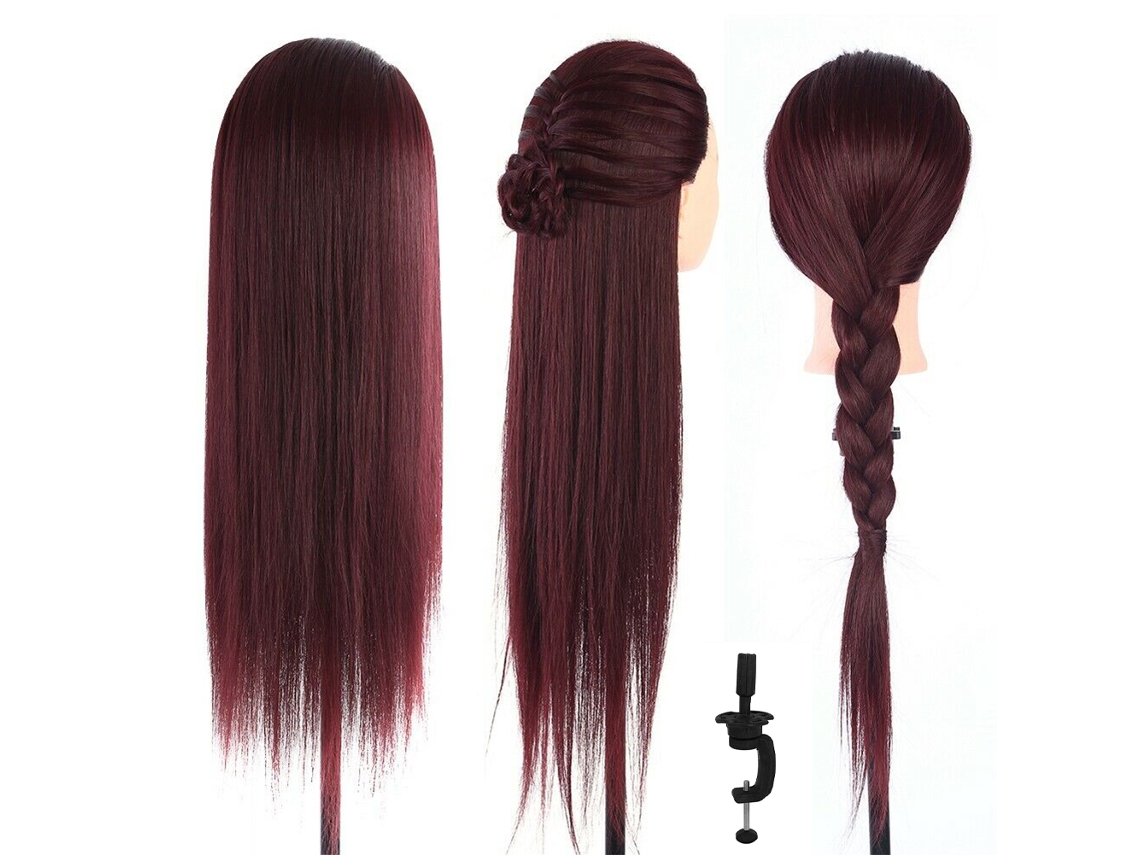 2026 1 Pieza Cabeza de Maniquí para Peluquería com Pinça, 60cm, Cor Vermelha, Treinamento de Peluquería