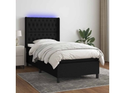 Vidaxl Cama Box Spring C/ Colchão E Led 90x200 Cm Tecido Preto