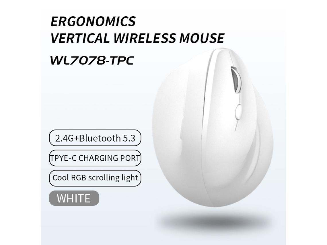 Rato Ergonómico Bestvite Sem Fios 4800 Dpi Branco