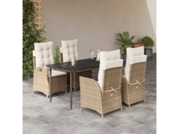 Vidaxl 5 Pcs Conjunto De Jantar P/ Jardim Com Almofadões Vime Pe Bege