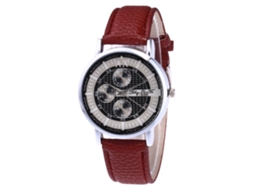Relógio de Pulso Masculino com Pulseira de Couro Pu Quartzo Estilo Casual e Elegante Café