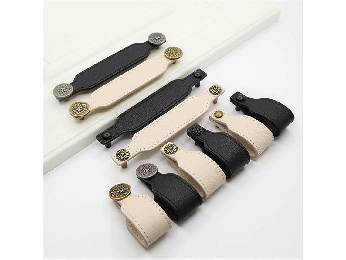 Puxadores De Couro 128mm Para Gavetas, Armários E Portas De Móveis Cozinha Cor Dourado, 4 Peças, Tamanho Conforme