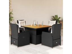 Vidaxl 5 Pcs Conjunto De Jantar P/ Jardim C/ Almofadões Vime Pe Preto