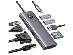 USB C Dock Station 9 em 1 USB C Dock com 1000 Mbps com HDMI 4kpd100w3usb3.0ethernetsd/tfvga Cinza Yizhood