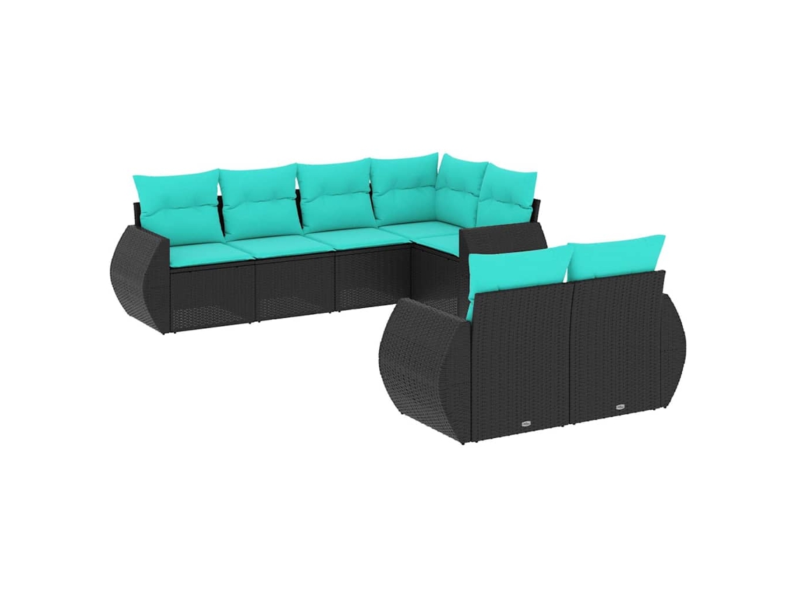 Conjunto de Sofá de Jardim, 7 Peças, Almofadas, Rattan Preto MAISON EXCLUSIVE