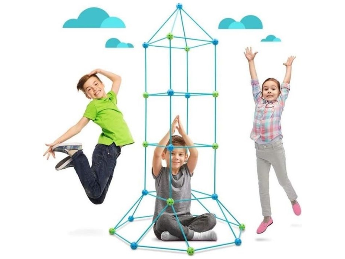 Brinquedo Educativo Kits De Construção De Forte Para Crianças Kit De Construção De Cabana 87 Peças Azul Montar Você Mesmo