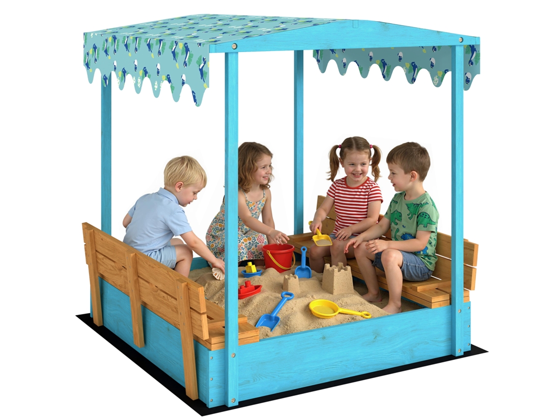 Caixa Areia Dinossauros Madeira Abeto, 3 6a. 134,5x127,5x130cm Azul