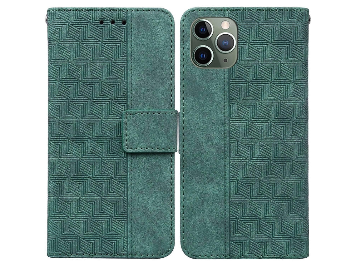 Capa De Couro Com Relevo Geométrico Para Iphone 11 Pro, Verde