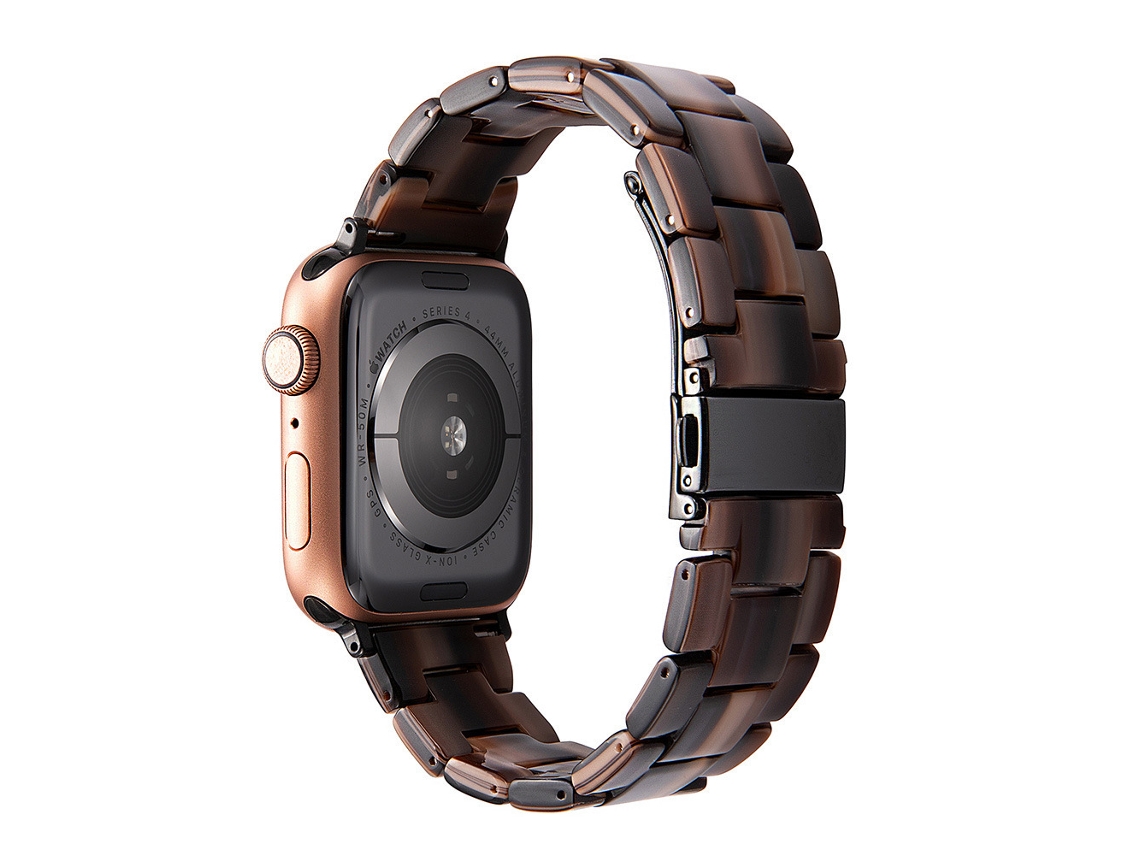 Pulseira de resina com acabamento em cerâmica transparente, cor chocolate, compatível com Apple Watch 38, 40 e 41 mm, séries 10 e 11.