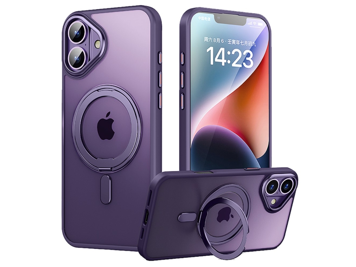 Casa Em Tpu, Magnético Com Suporte, Para Apple Iphone 16 Plus - Roxo