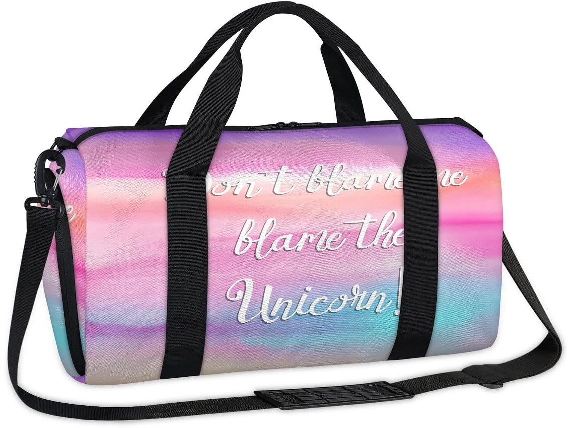 Bolsa Esportiva Divertida com Estampa de Unicórnio (45x21,5x23cm) tecido de poliéster