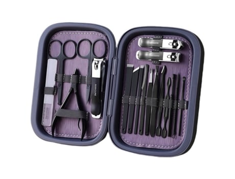 Kit de manicure profissional Baykar Qt02 azul com 18 peças e cortador de unhas