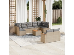 Vidaxl 10 Pcs Conj. Sofás Jardim C/ Almofadões Vime Pe Bege Misturado