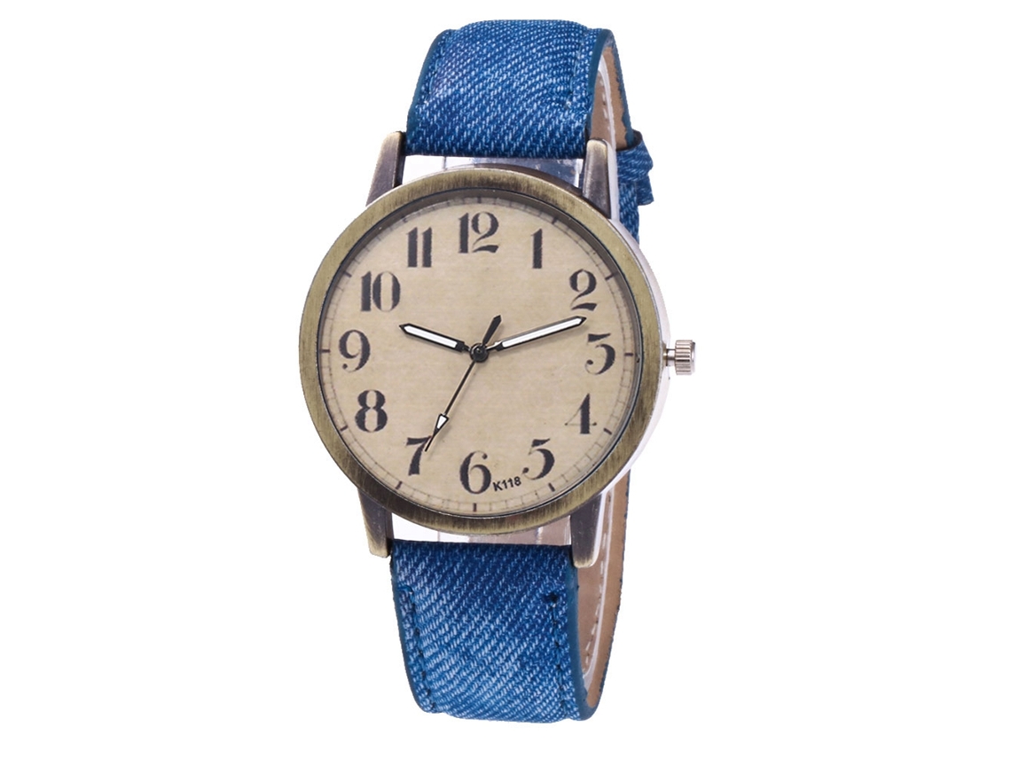 Relógio de pulso casual unissex Zhoulianfa com pulseira de jeans azul royal, quartzo.