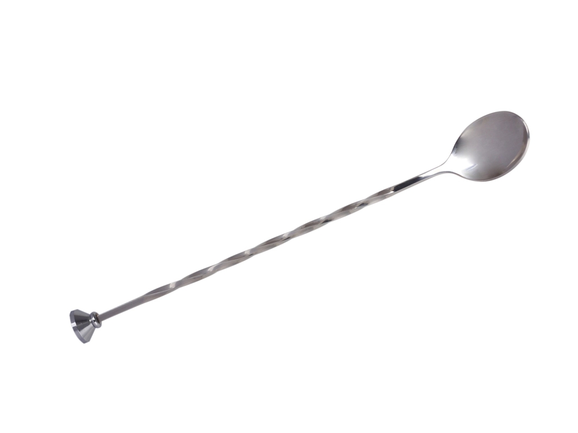 Colher Bar Com Muddler, 28 Cm, Aço Inoxidável, Cabo Torcido, Para Cocktails