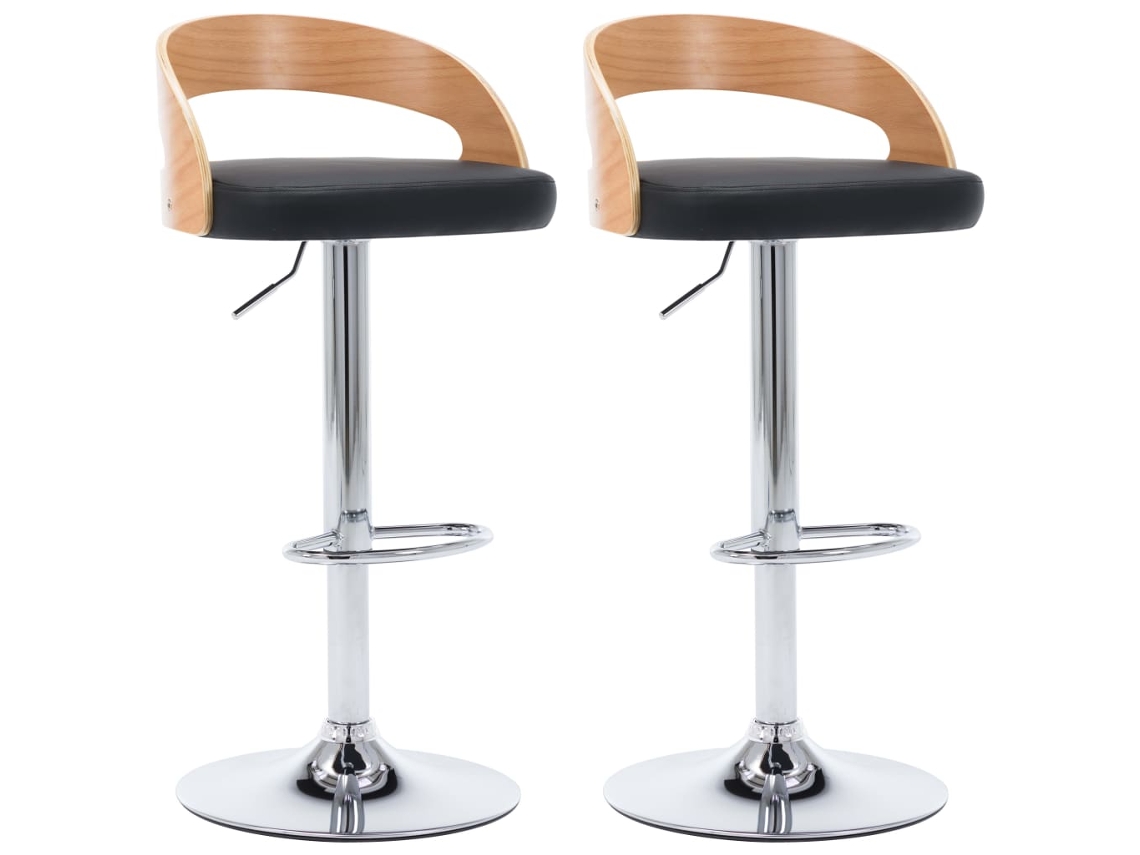 Bancos de Bar 2 Pcs Couro Artificial Preto e Madeira MAISON EXCLUSIVE