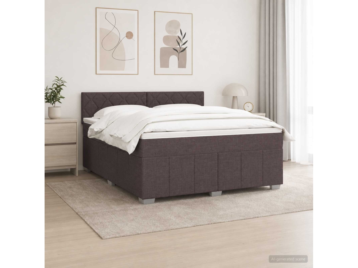Vidaxl Cama Box Spring Com Colchão Marrom Escuro 140 X 200 Cm Tecido