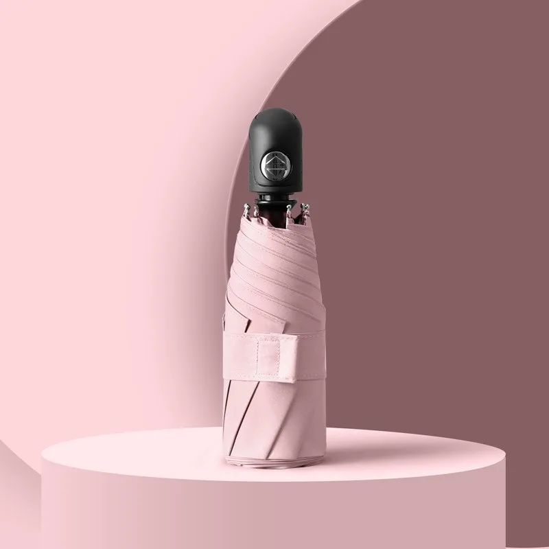 Guarda chuva Compacto e Fresco com 8 Varetas, Automático, em Vinil, com Proteção Solar e Uv. MDUG (rosa 8k)